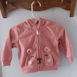 Carter's 6M Pink Kids Zip-up Hoodie with Bear Design and Pockets!